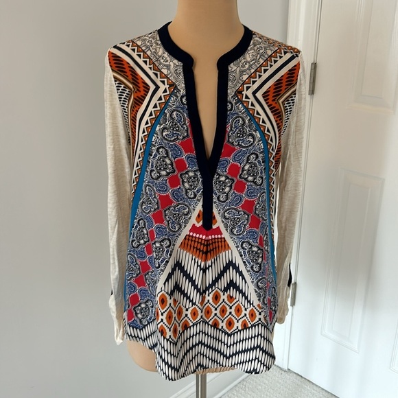 Anthropologie Tiny Aztec Mixed Media Top - Picture 2 of 8